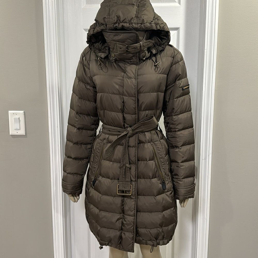 BURBERRY BRIT WINTERLEIGH DOWN COAT. DARK OLIVE